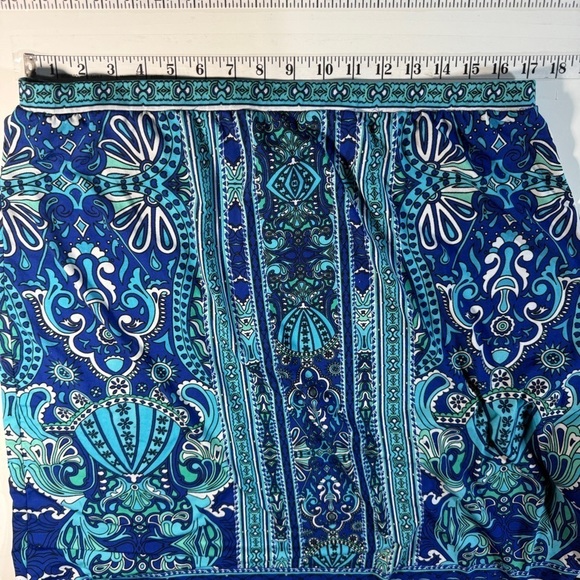 Avenue Blue Maxi Skirt Abstract Geometric Sz 14/16 Turquoise Y2K Stretch - Picture 6 of 10